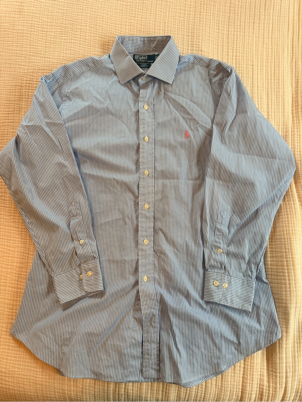 Ralph Lauren Light Blue and White Striped Dress Shirt size 16.5 32/33
